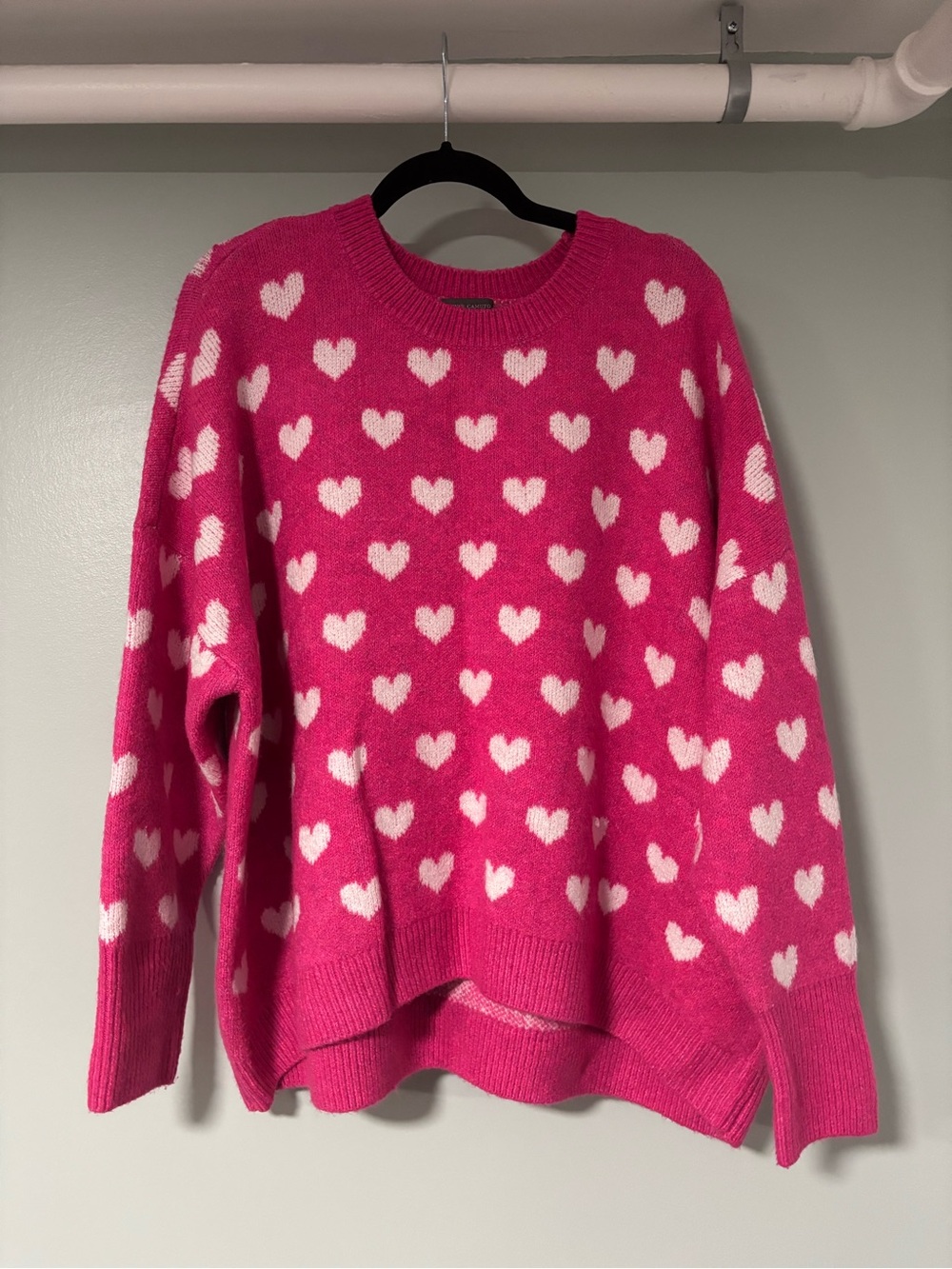 Vince Camuto Hot Pink Crewneck Sweater with White Heart Motif